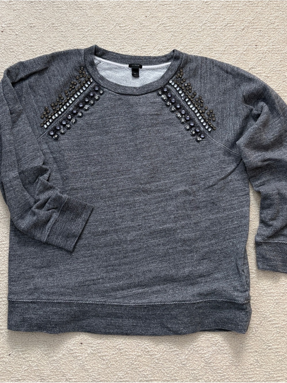 J. Crew Dark Gray Jeweled Crewneck Sweatshirt